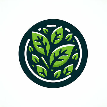 A Modern Vegan Logo, Laght and Dark Green Leaves in a Circle