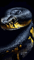 Fototapeta premium black and yellow snake on a dark background