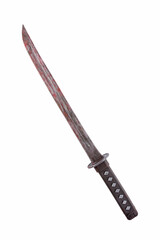 Japanese samurai sword katana with blood isolated on white background with clipping path
