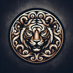 3d Tiger logo carving and engraving on dark background