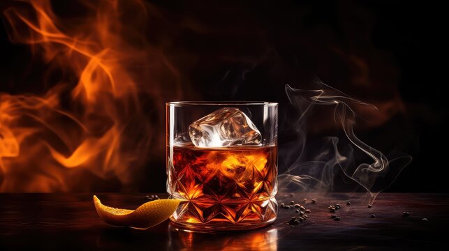 alcohol liquor cocktail drink smokey illustration beverage liquid, background ice, rum gold alcohol liquor cocktail drink smokey