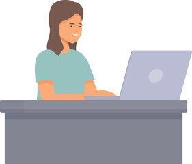 Person desk happy writing icon cartoon vector. Studio remote control. Space interior