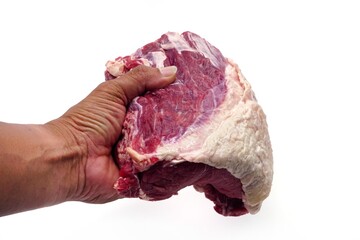 raw beef in hand