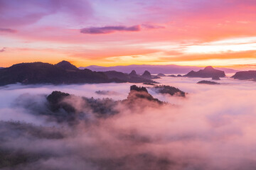 Ban Cha Bo, Landscape sea of mist  in morning on high mountain at Mae Hong Son  province Thailand.