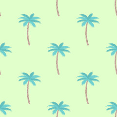 Cool Palm Tree pattern in light neon green background . Summer fashion print. Seamless vector - 685167699