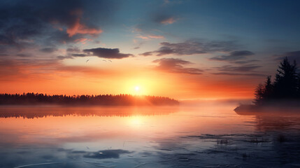 Naklejka premium Beautiful Sunrise Background, Painting the Sea in a Palette of Gentle Hues