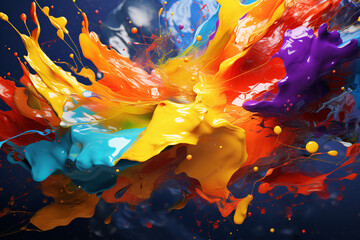 Colorful liquid paint splattering, color paint explosion 