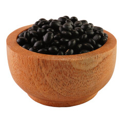 Black Beans in Wooden Bowl Isolated Transparent