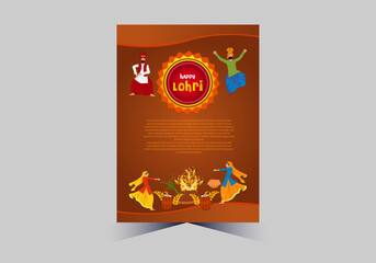 Happy Lohri text with dhole and grain vector template design