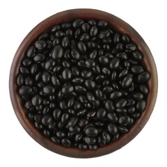 Black Beans in Wooden Bowl Isolated Transparent