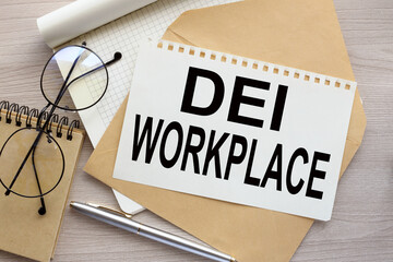 DEI diversity equity inclusion workplace symbol. text on the page on the envelope. Business DEI...