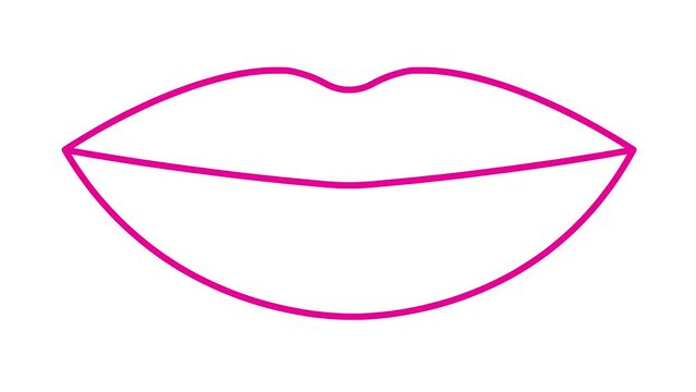 Animated pink lips symbol increases and decreases. magenta linear icon. Looped video. Vector illustration isolated on white background.
