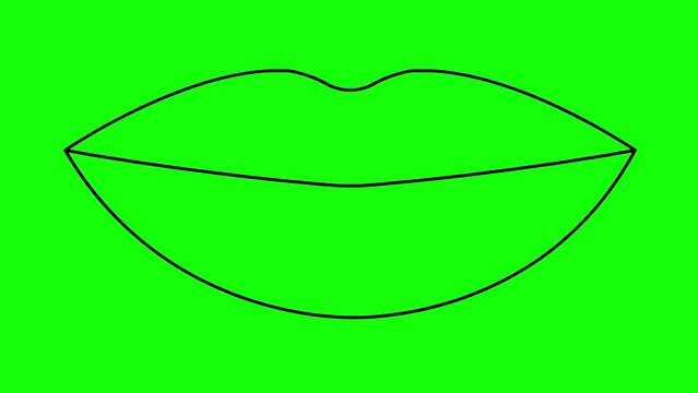 Animated black lips symbol increases and decreases. Linear icon. Looped video. Vector illustration isolated on white background.