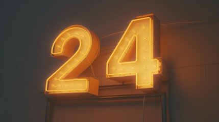 Cinema neon lights with number 24 celebrating New Year 2024