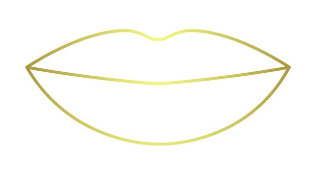 Animated golden lips symbol increases and decreases. Linear icon. Looped video. Vector illustration isolated on white background.