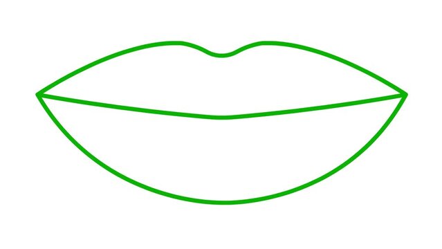 Animated green lips symbol increases and decreases. Linear icon. Looped video. Vector illustration isolated on white background.
