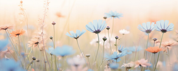Close up flowers blooming on softness style in spring summer under sunrise
