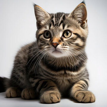 Innocent Curiosity: Portrait of a Young Tabby Cat on a Clean Background