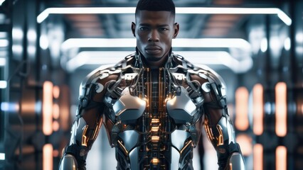 Image of a cyborg in a futuristic setting