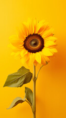 Close up of a sunflower against a yellow background