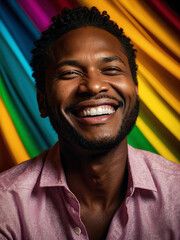 Retrato de hombre afroamericano sonriente. Felicidad, energía, alegría