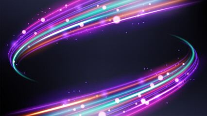 Fototapeta na wymiar Colorful Neon Trails, Long Time Exposure Motion Blur Effect, Vector Illustration