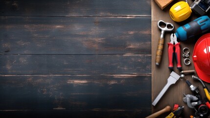 flat lay of engineer mechanic power tools on the table