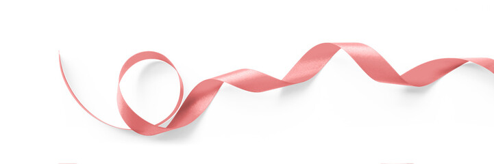 Rose gold bow ribbon band satin pink stripe fabric (isolated on white background with clipping...