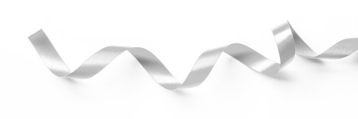 Silver bow ribbon band satin grey stripe fabric (isolated on white background with clipping path)...