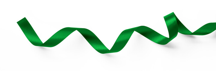 Green bow ribbon band satin emerald stripe fabric (isolated on white background with clipping path)...