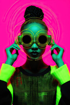 Generative AI image of a cyberpunk style metaverse woman avatar