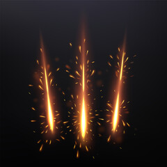 Three Lines of Sparks, Glowing Claws Light Effect, Vector Illustration