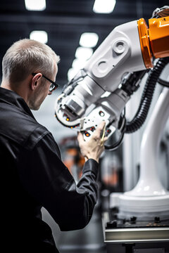 Generative AI image of an Engineer Operating Industrial Robot