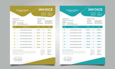 creative, clean and corporate business invoice template with two color variation invoice design bundle for company