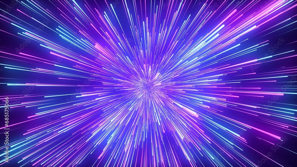 Poster Abstract hyper speed background. Movements of big data cyberspace. Dynamic light lines on the speed. Futuristic explosion of light. Colored rays in motion. 3D rendering.