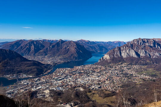 Landscape of Lecco town from Magnodeno mountain