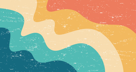 Abstract Colorful vintage 1970 Hippie Retro Minimal stylish wallpaper background of rainbow groovy Wavy Line design with dirty texture. use to cloth, textile, poster, banner, decorative, wall art.