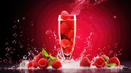 Fototapeta premium background red cocktail drink raspberry illustration fruit tropical, glass juice, beverage exotic background red cocktail drink raspberry