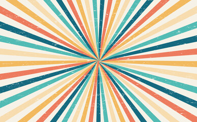 Abstract Colorful vintage 60s and 70s Hippie Retro Minimal stylish Sun and rainbow swirl pattern wallpaper background of rainbow groovy Wavy Line design with dirty texture.