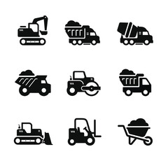 Construction vehicle icon set isolated on white background © Vandhira