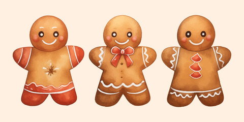 set of cute watercolour gingerbreads