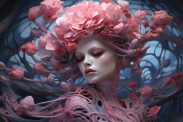 Sensual blooming woman in a fantasy world