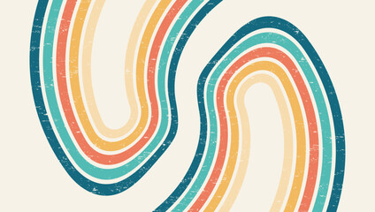 Obraz premium Abstract Colorful vintage 1970 Hippie Retro Minimal stylish wallpaper background of rainbow groovy Wavy Line design with dirty texture. use to cloth, textile, poster, banner, decorative, wall art.
