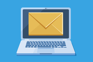 Laptop with envelope on screen. E-mail, email icon flat