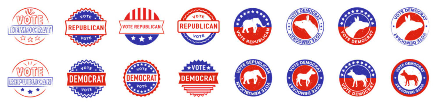 Vote and I Voted political election logo. democrat and republican stickers