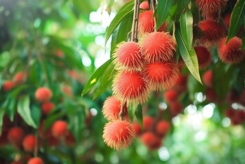 fresh rambutan fruit on the tree. generative ai