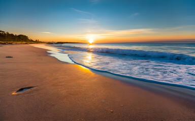 Tranquil Serenity, A Majestic Sunrise Over a Peaceful Beach with Gentle Waves