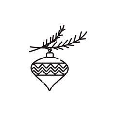 Christmas tree branch with ball line icon. Editable stroke.