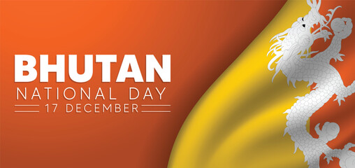 Bhutan national day waving flag vector poster - obrazy, fototapety, plakaty