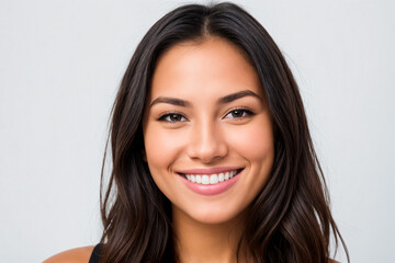 Fototapeta premium Close-up portrait of a perfect smile happy woman, white background